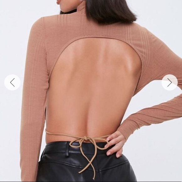 Mocha Brown Backless Mockneck Long Sleeve Bodysuit - Picture 2 of 10